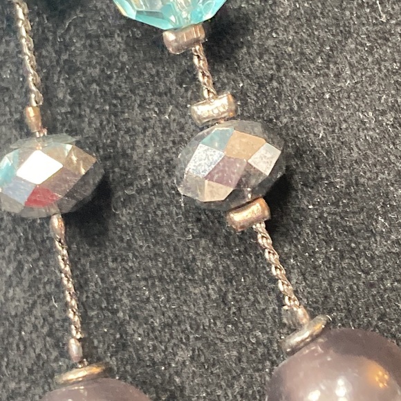 20" 3 Strand Blue Green Smokey Black Tiered Necklace - Picture 5 of 12